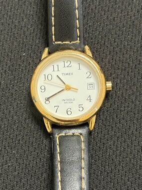 Timex Gold-Tone Case with Black Leather Strap Women's Watch